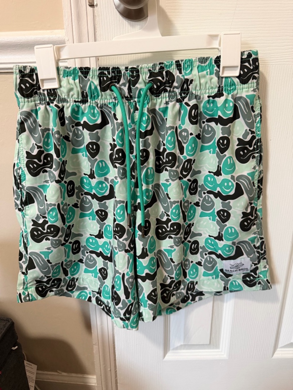 Men's Green Patterned Swim Trunks with Drawstring